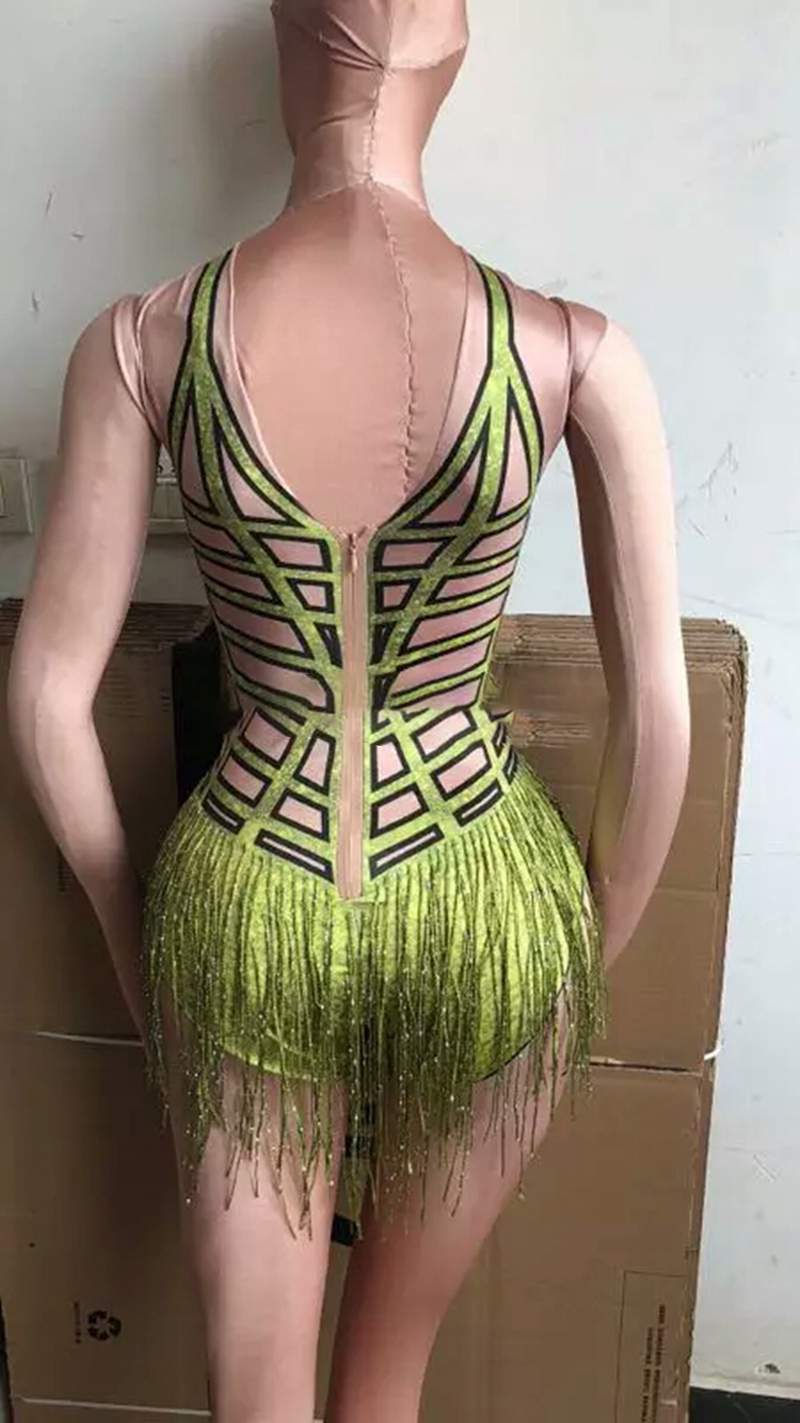 Fashion 3D Printing Tassels Bodysuit Rhinestones Jumpsuit Lady DJ Singer Dance Costume Bar Party Teams Show Performance Outfit