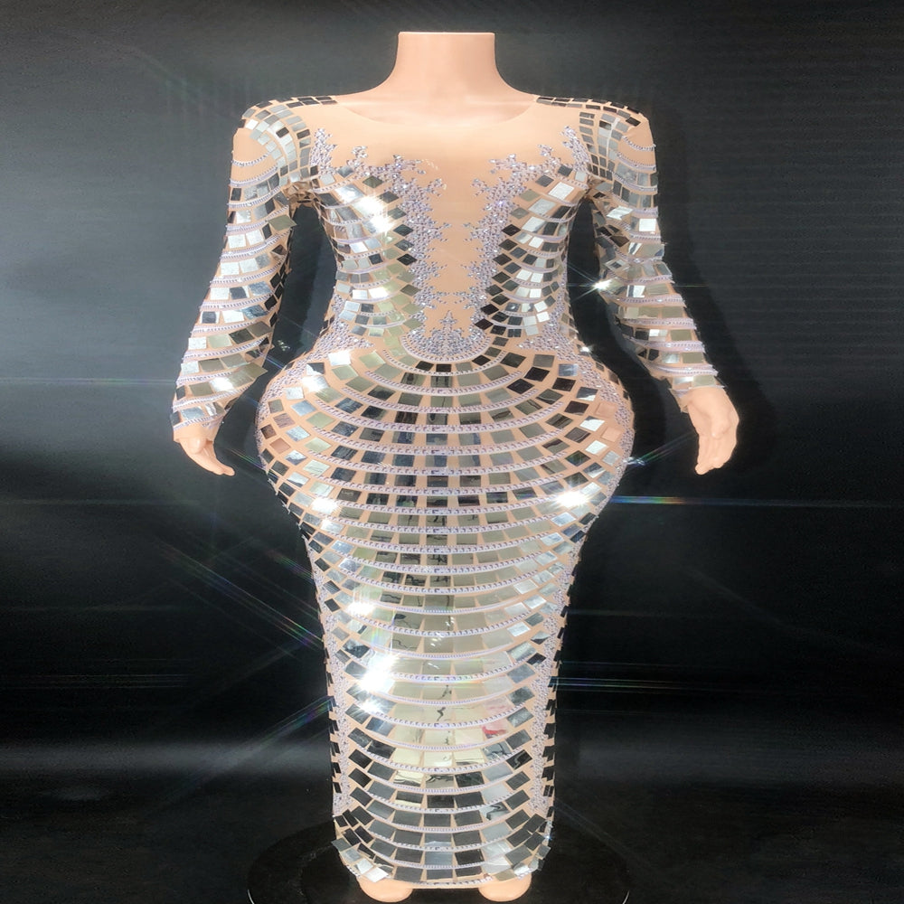 Shining Rhinestones Full Sequins Long Dress Women Party Prom Birthday Wedding Gown Dress Sexy Performance Costume Stage Wear